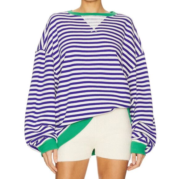 We The Free x FP OB1717006 Women's Sz M Classic Striped Crewneck Sweatshirt - Picture 9 of 10